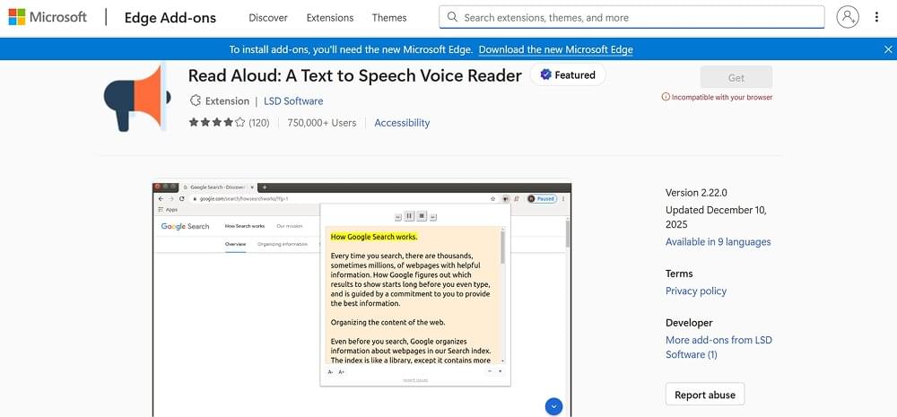 Edge Read Aloud App