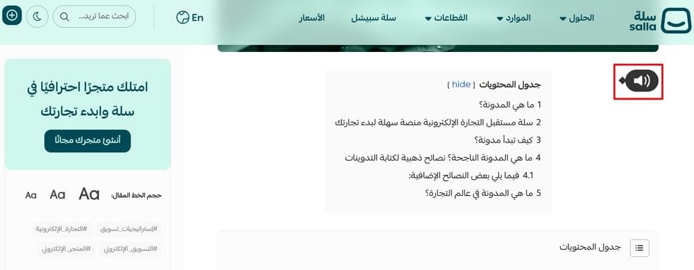 Arabic Website with Text to Speech Play Button