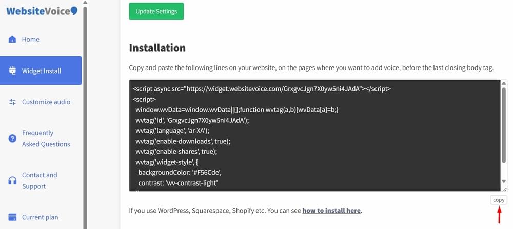 Copy WebsiteVoice Code