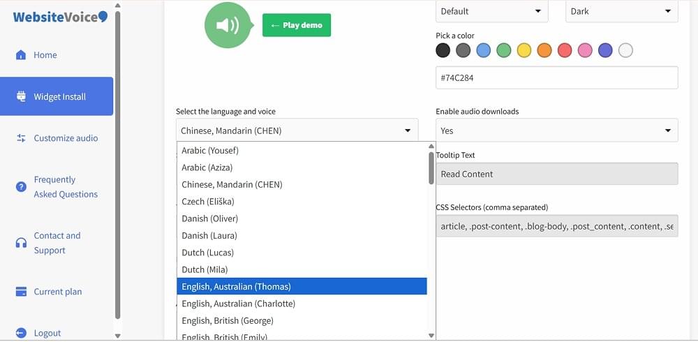 Choose Australian English Accent Voice on WebsiteVoice