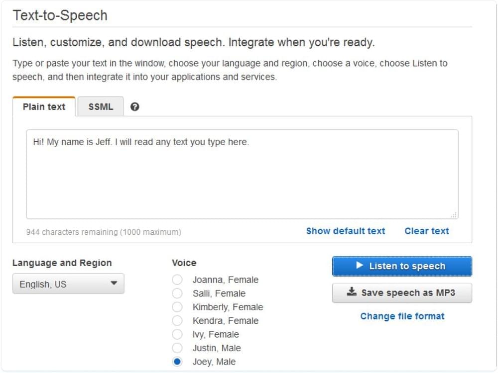 Amazon Polly Dashboard Amazon Polly Dashboard