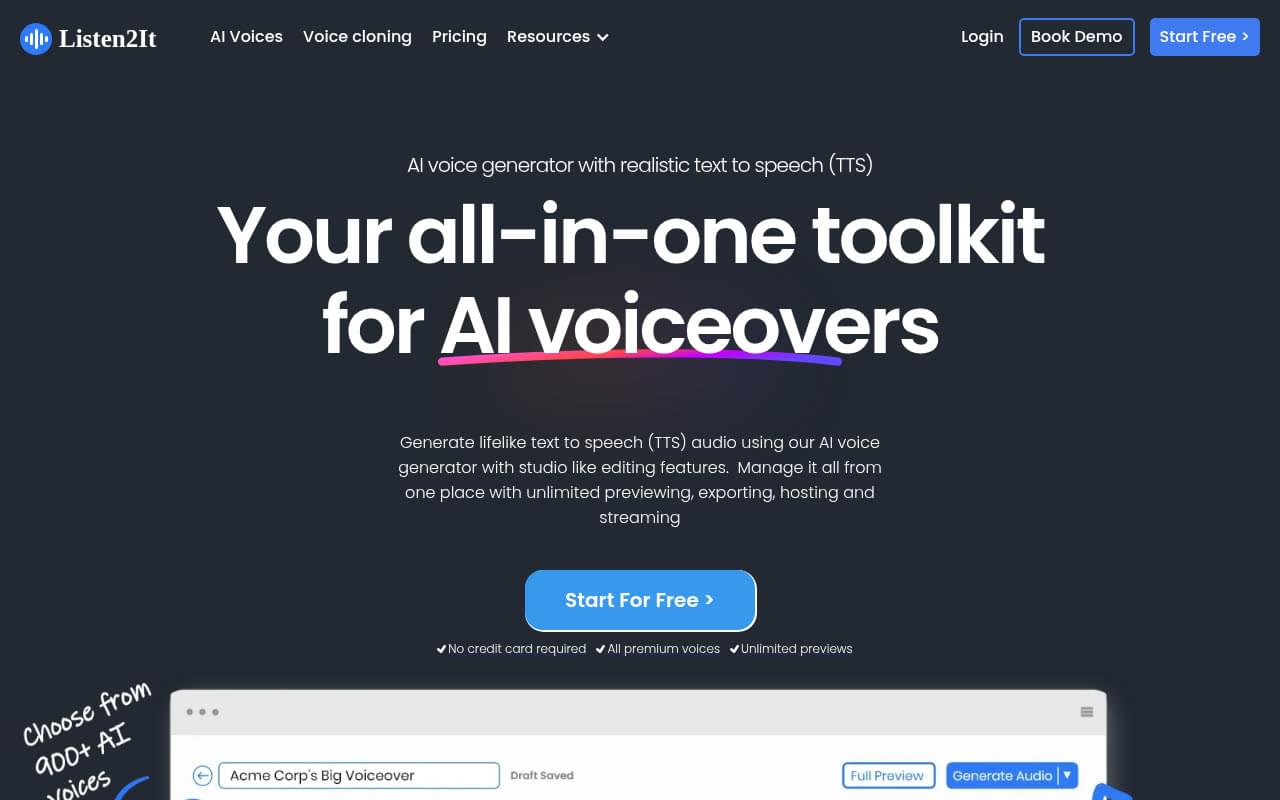 Listen2It AI voice generator and audio article player