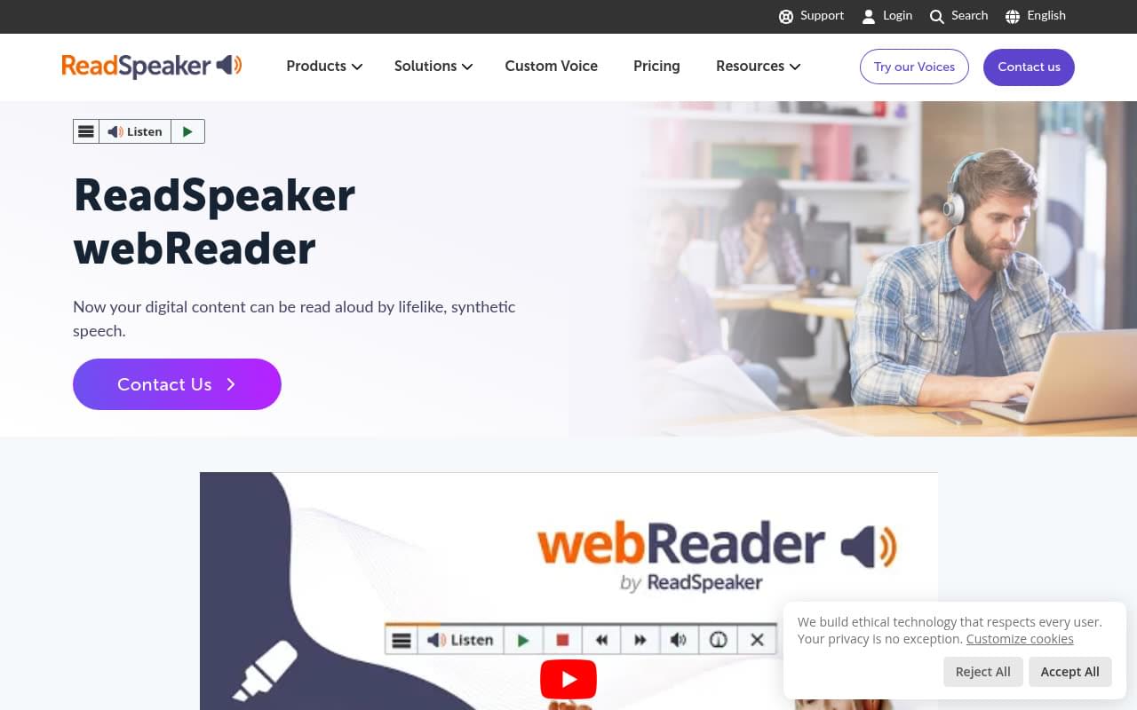 ReadSpeaker webReader listen button and player