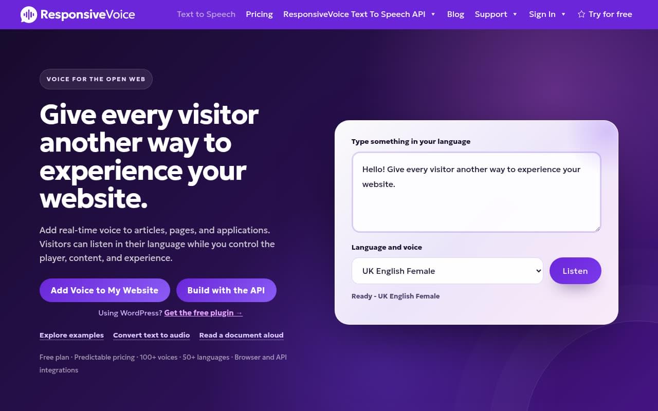 ResponsiveVoice text to speech for the open web
