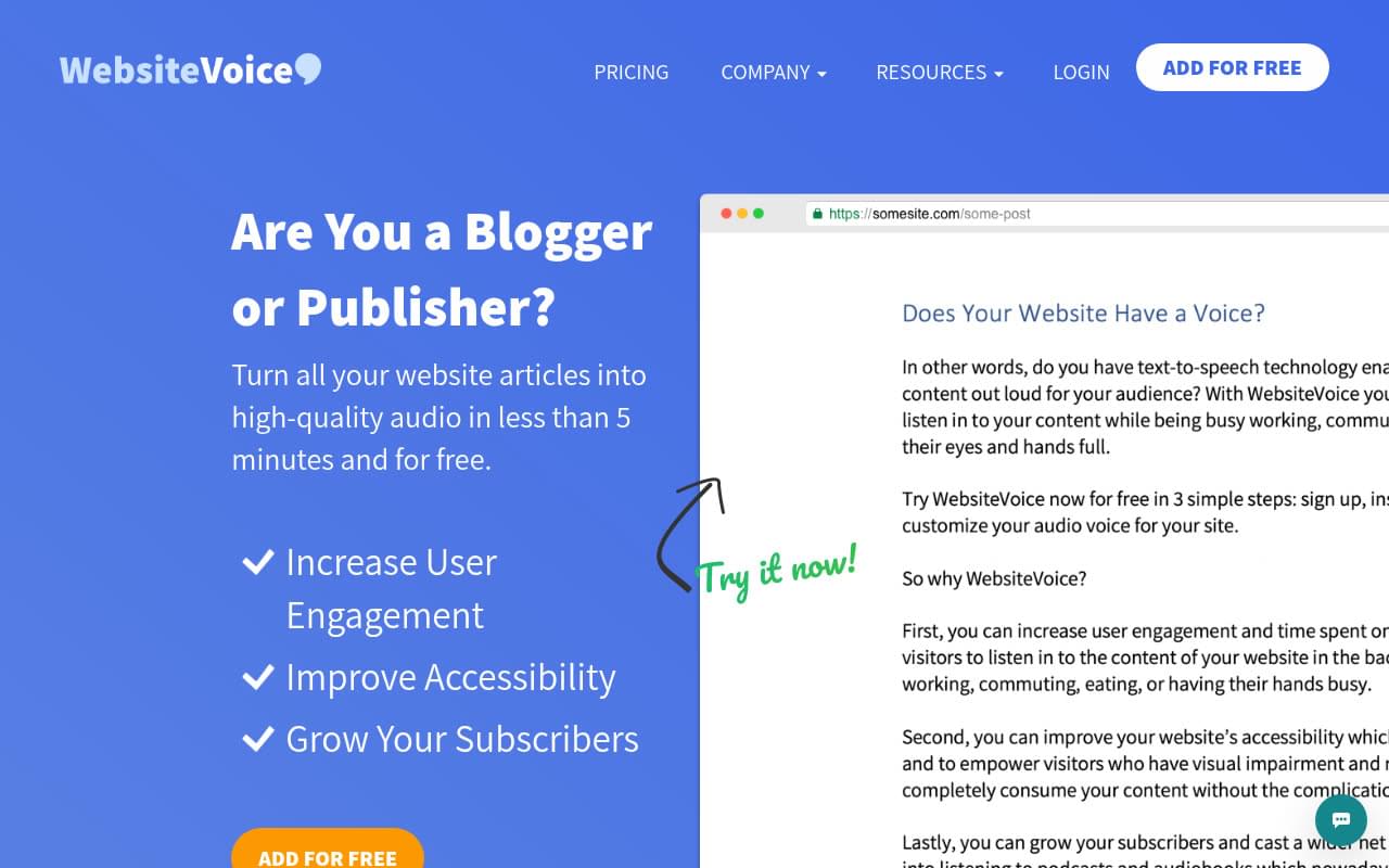 WebsiteVoice text-to-speech widget for bloggers and publishers