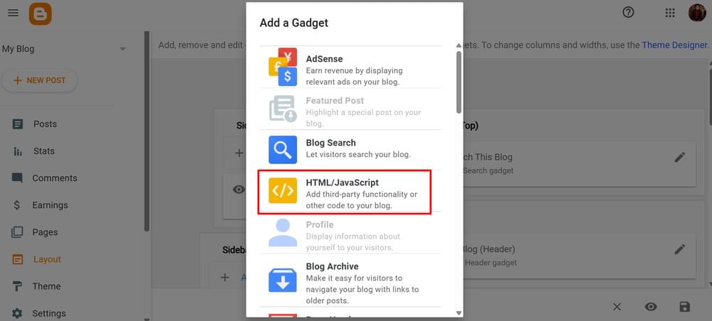 Choose HTML JavaScript Option  Choose HTML JavaScript Option