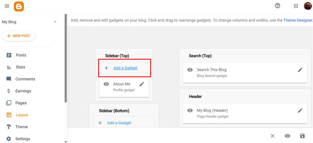 Choose the Add a Gadget Option on Blogger  Choose the Add a Gadget Option on Blogger