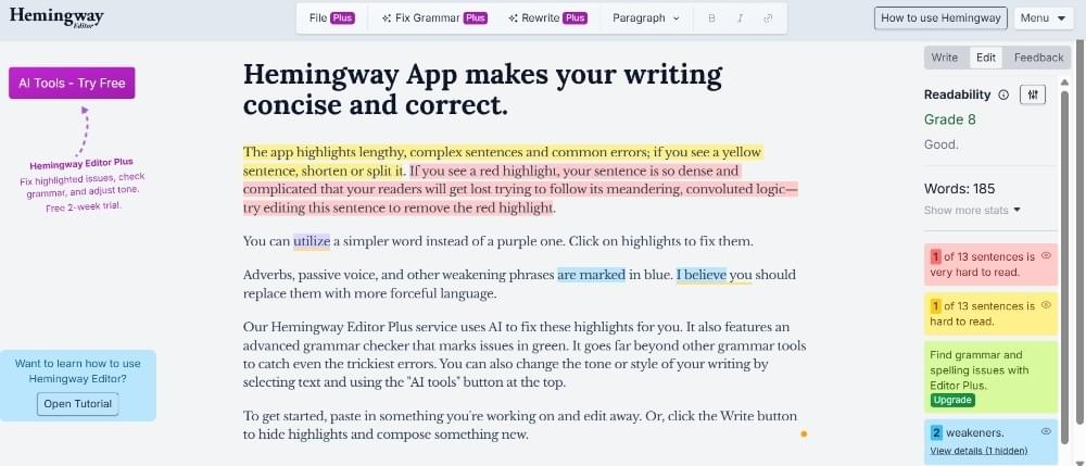 Hemingway App Interface Hemingway App Interface
