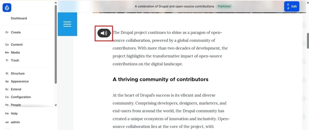 Drupal Site with TTS PLay Button
