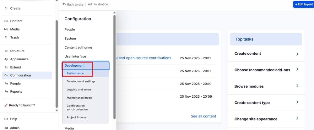 Open Drupal Performance Settings