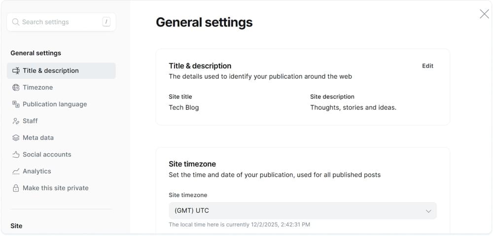 Ghost CMS Settings Ghost CMS Settings