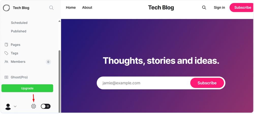 Open Ghost Site Settings Open Ghost Site Settings