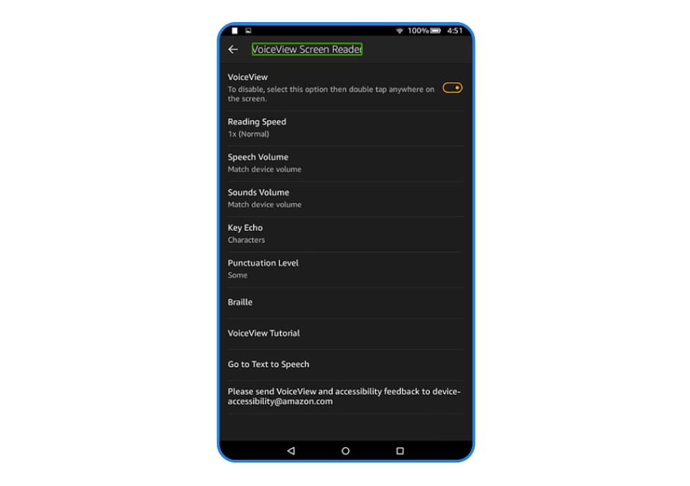Kindle VoiceView TTS Settings Kindle VoiceView TTS Settings