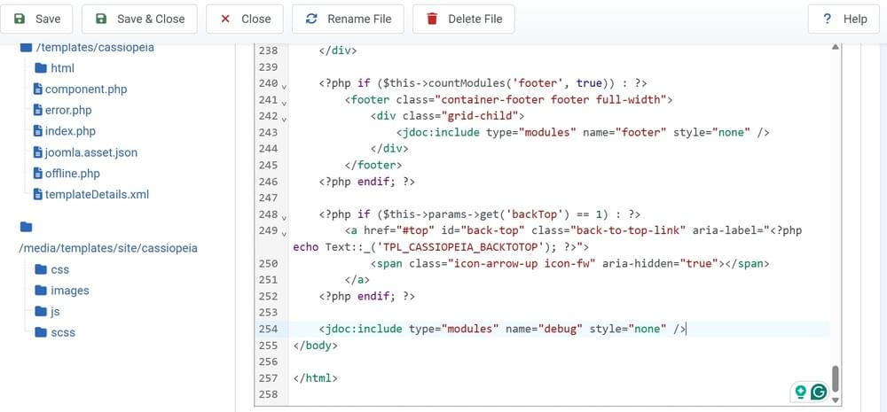 Joomla Code without TTS