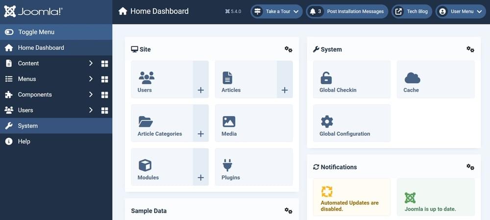 Open Joomla System Dashboard