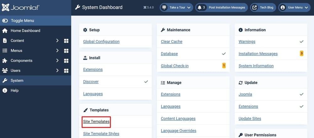 Open Joomla Theme Settings