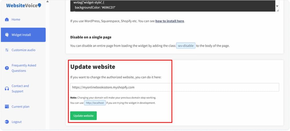 Authorize WebsiteVoice-Shopify Integration