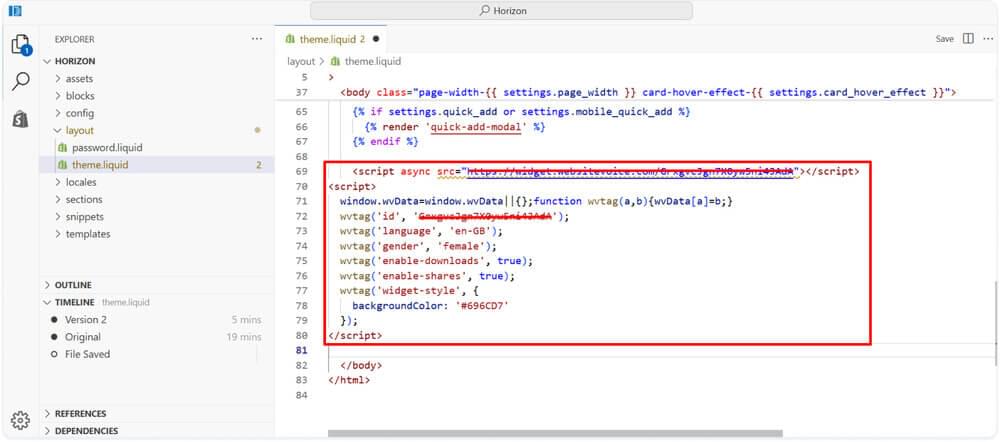 Paste WebsiteVoice Widget Code
