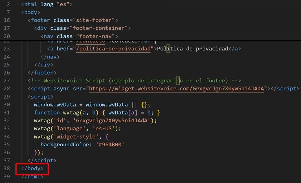 Paste WebsiteVoice JavaScript Spanish Text to Speech API Code