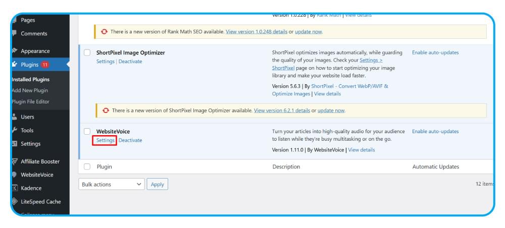 Configure the WebsiteVoice WordPress plugin Configure the WebsiteVoice WordPress plugin