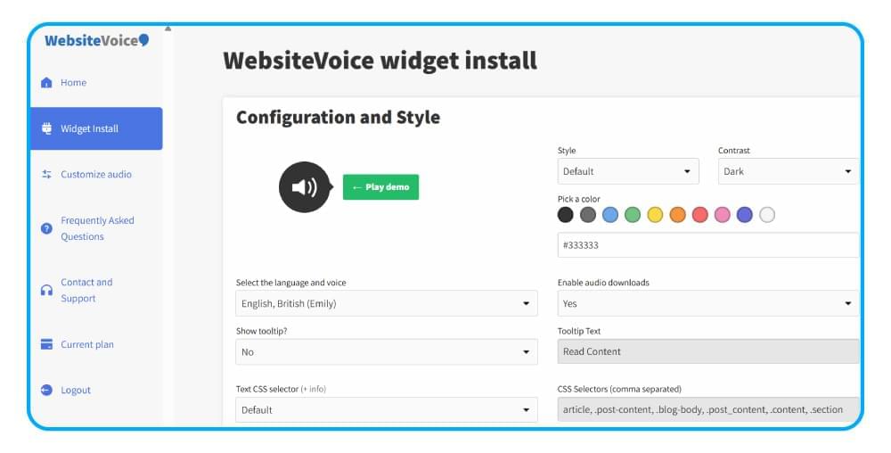 WebsiteVoice widget settings WebsiteVoice widget settings