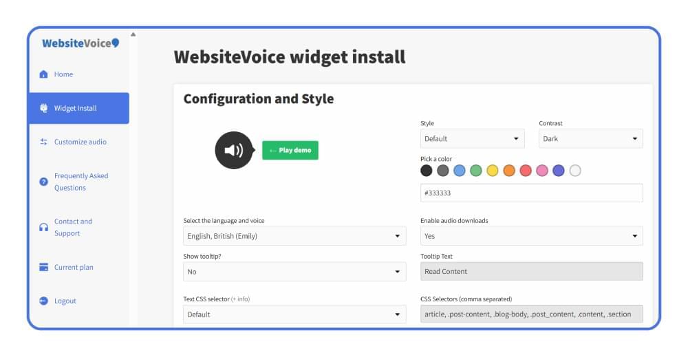 WebsiteVoice dashboard WebsiteVoice dashboard
