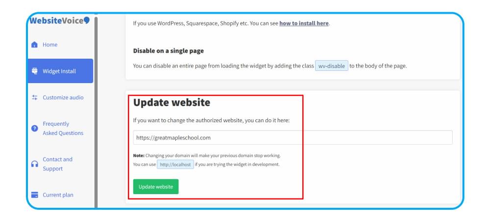 Add Website in WebsiteVoice