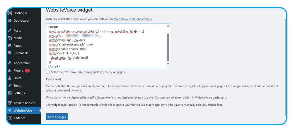 Paste WebsiteVoice Plugin Code